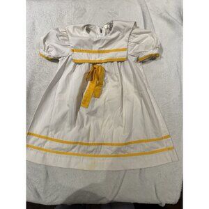 Vintage Manhattan 70s 80s Girls Dress Size 5 White Yellow Bow Made Canada